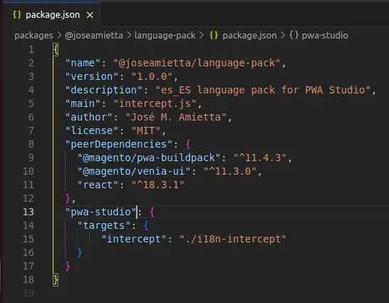 package.json luego de sumar intercept.json y dependencias peer